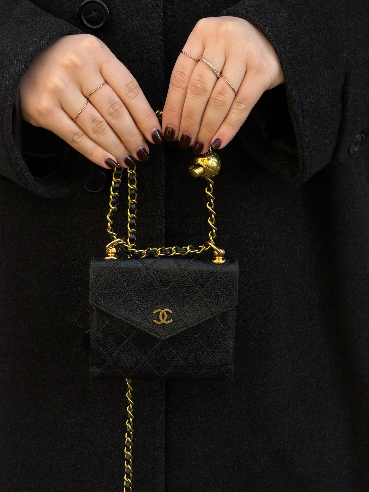 Chanel Re-Worked Small Quilted Black Leather Wallet With Chain