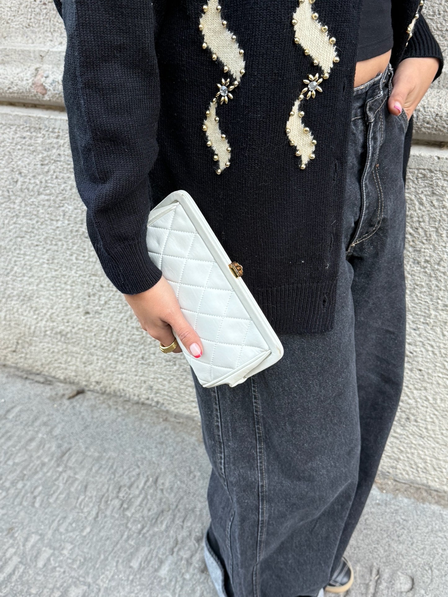 Chanel Vintage White Quilted Leather Clutch