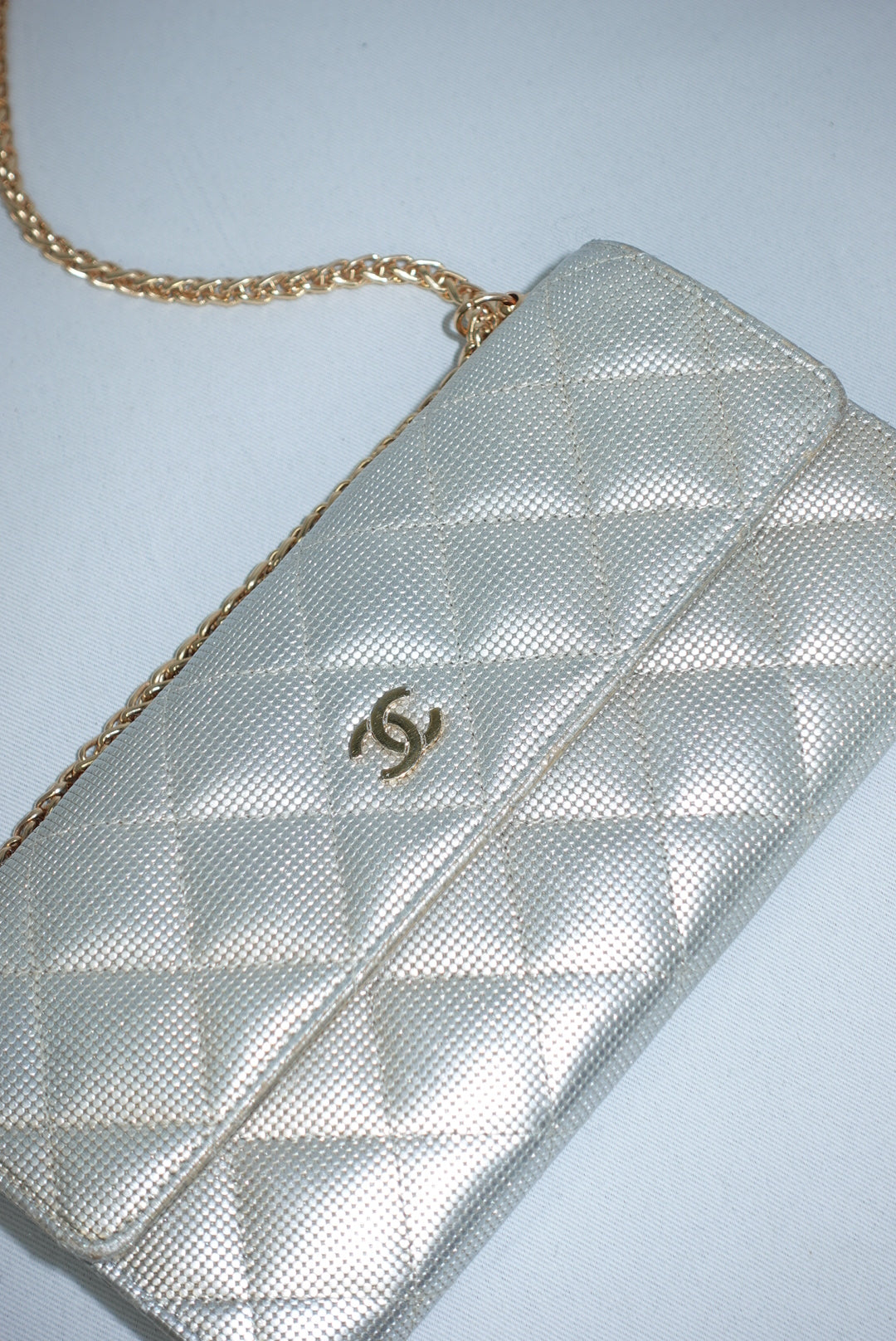 Chanel Timeless Flap Reworked Wallet with Chain Silver Leather Gold-Tone Hardware