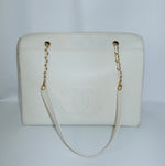 Chanel Vintage White Caviar Embossed CC Maxi Tote