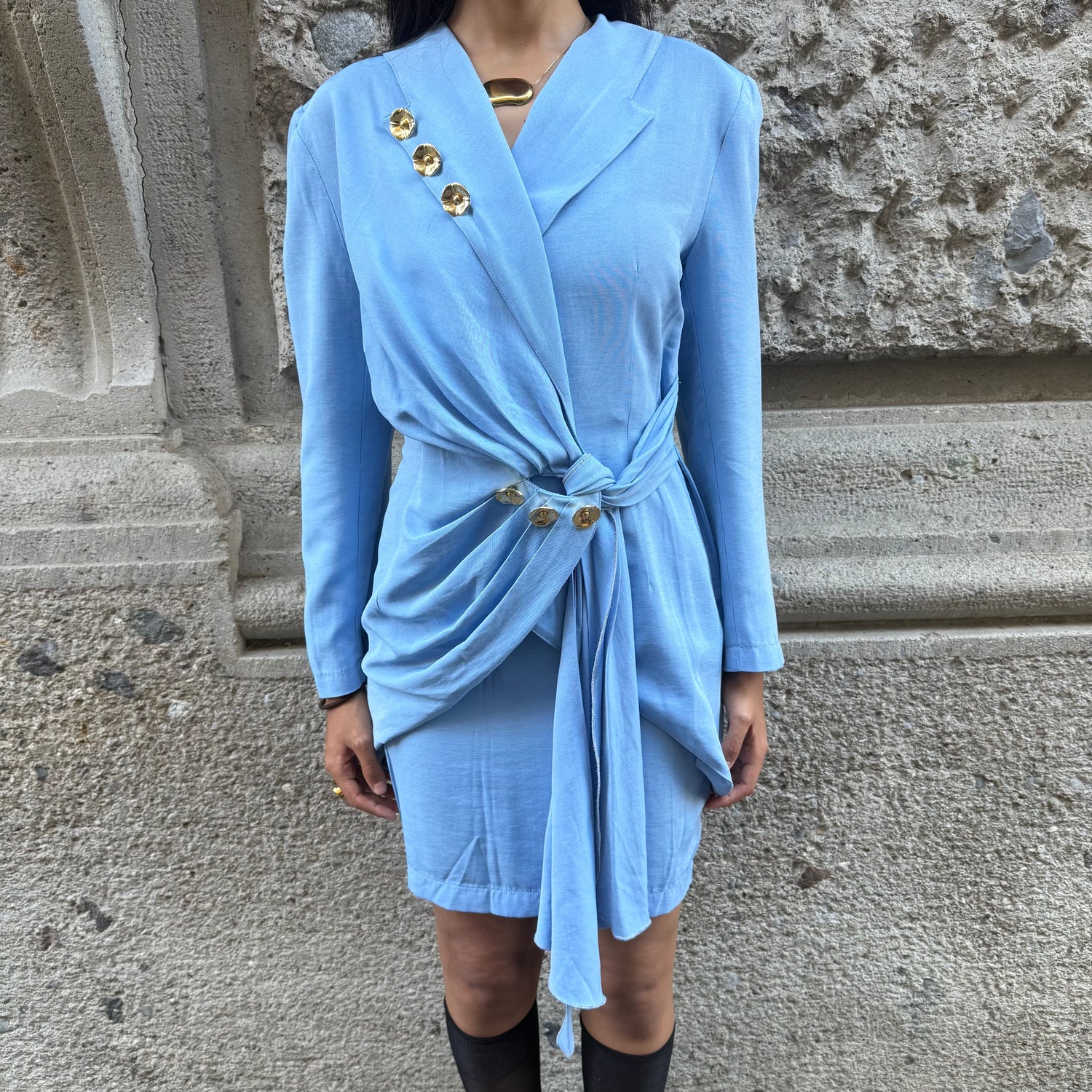 Light Blue Two Piece Set (Skirt + Blazer)
