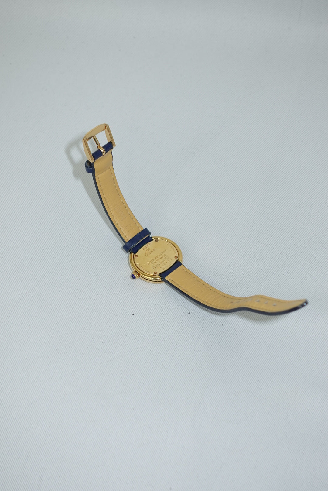 Cartier Trinity Gold Toned Blue Leather Strap Watch Vintage