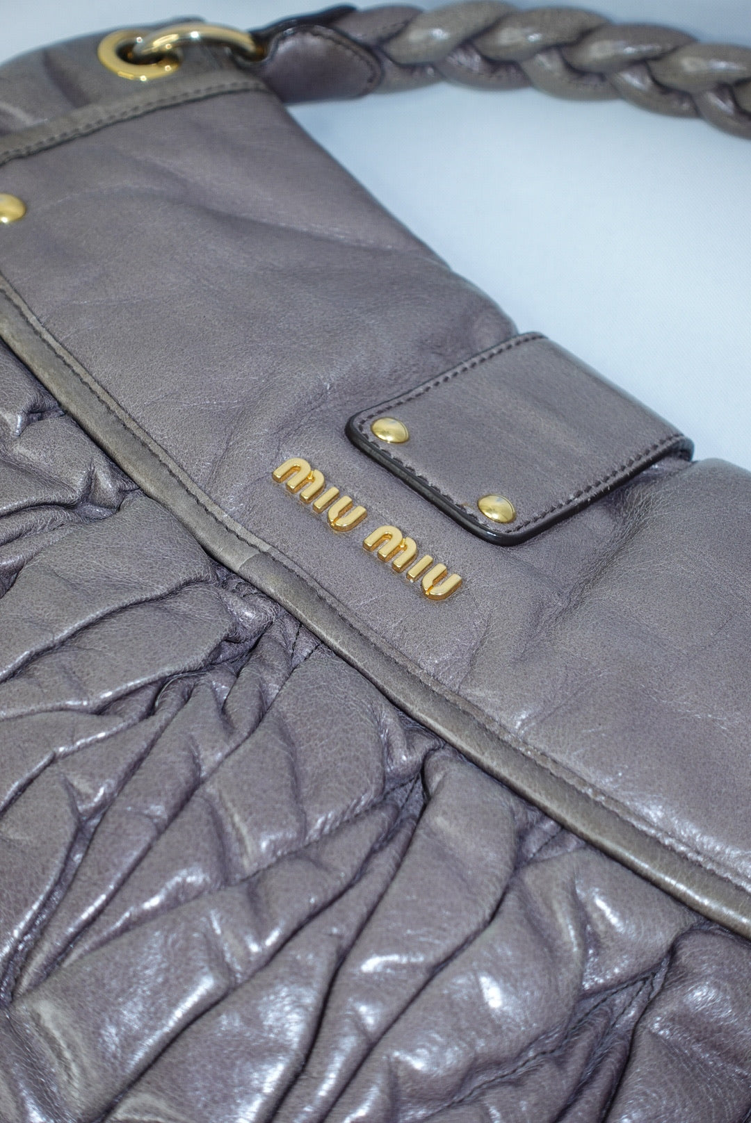 Miu Miu Vintage Grey Matelassé Coffer Shoulder Bag
