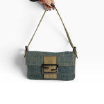 Fendi Mini Baguette denim bag with snakeskin strap and distinctive designer details