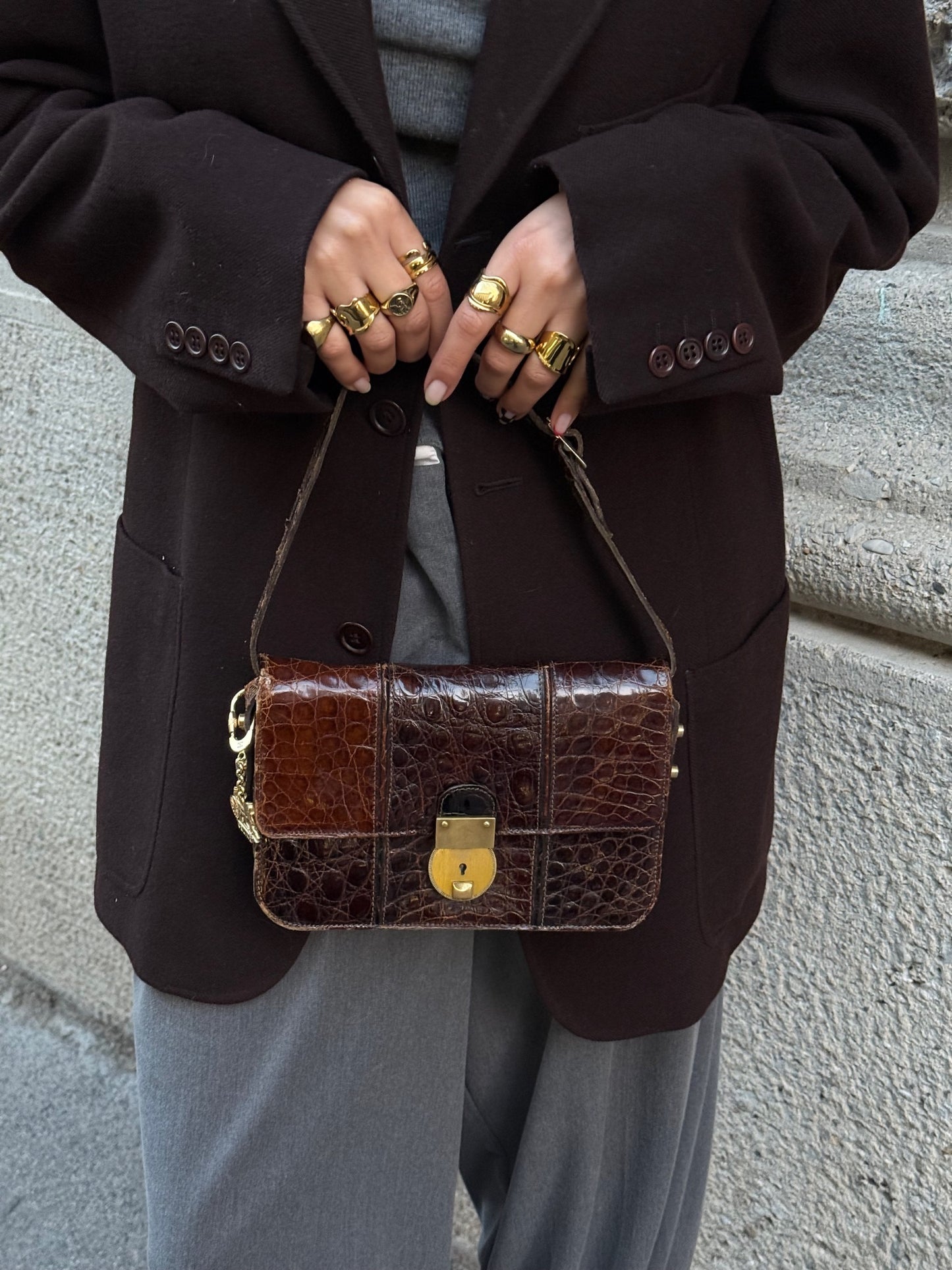 Cèline Vintage Crocodile Brown Leather Crossbody Bag