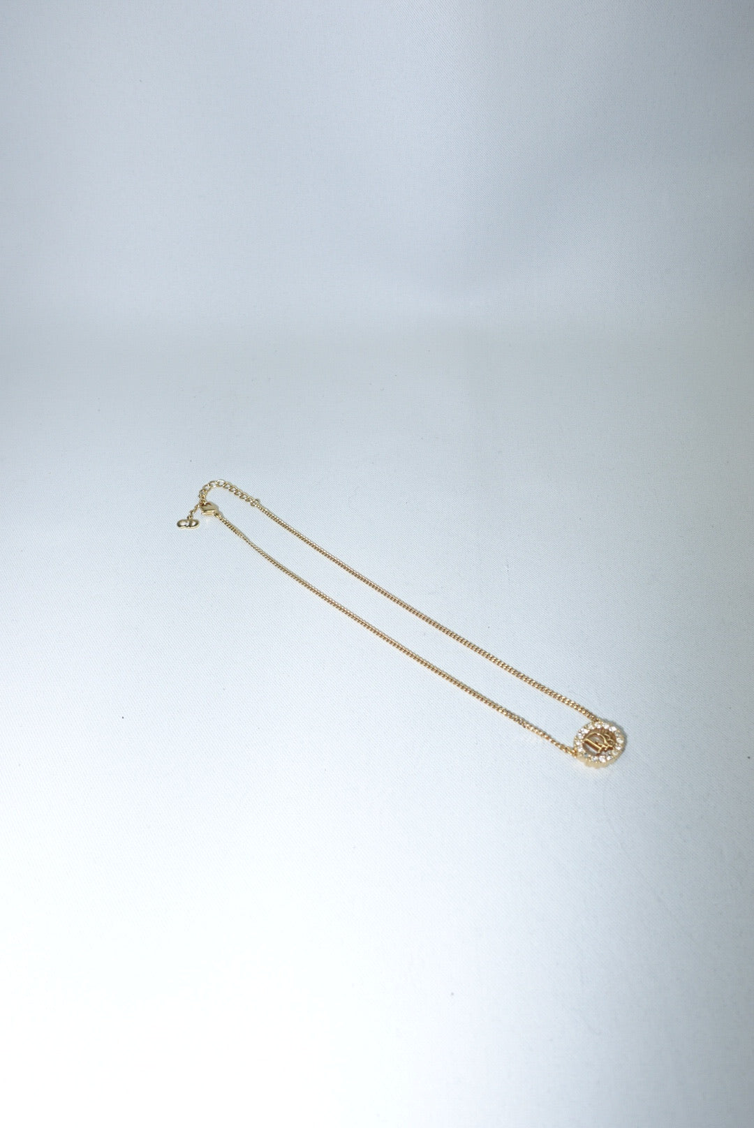 Christian Dior Gold Toned Vintage Necklace Round Crystals Logo