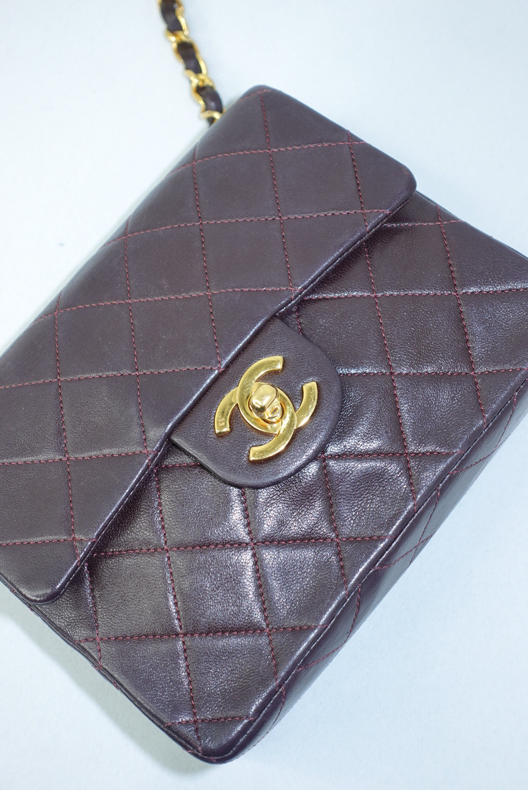 Chanel Vintage Mini Square Quilted Lambskin Bag in Burgundy