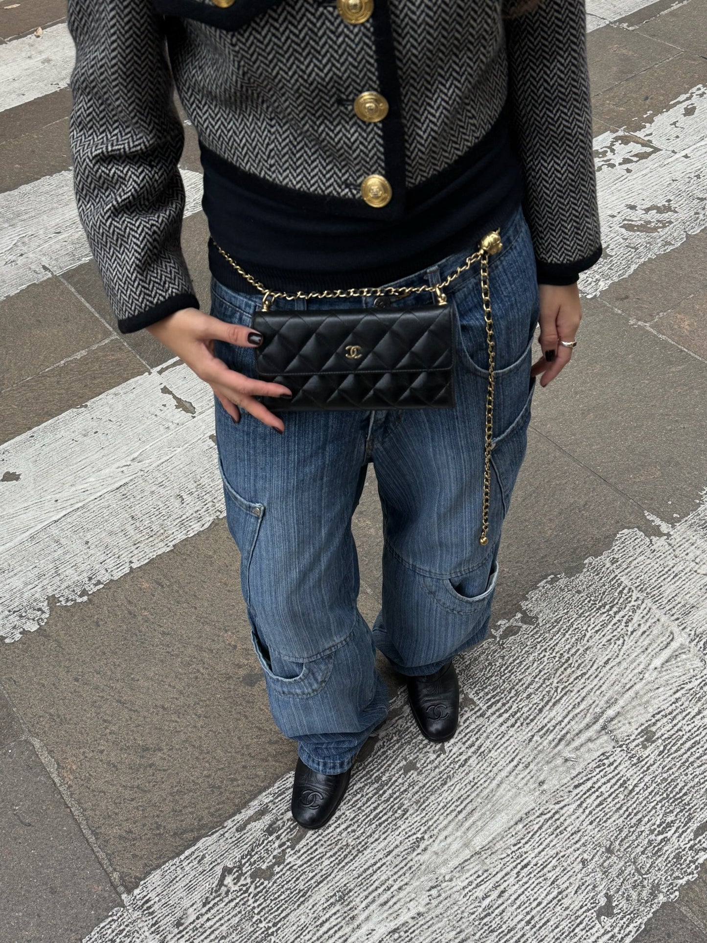 Chanel Re-Worked Black Timeless Flap Vintage Wallet with Chain