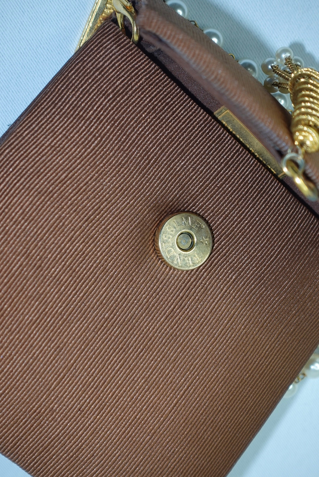 Fendissime Vintage Caramel and Gold Pearl Chain Bag