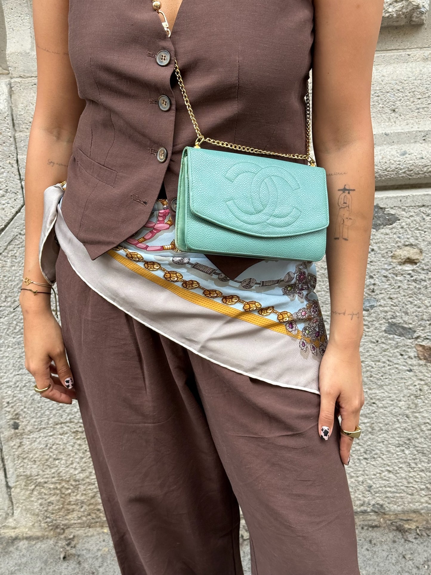 Chanel Re-Worked Flap W.O.C. Teal CC logo