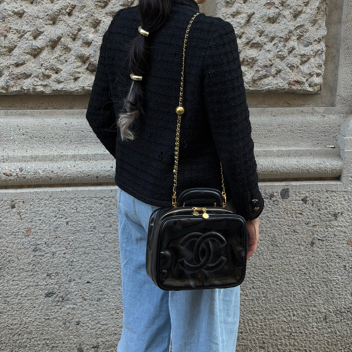 Chanel Black Patent Leather  Vanity Bag
