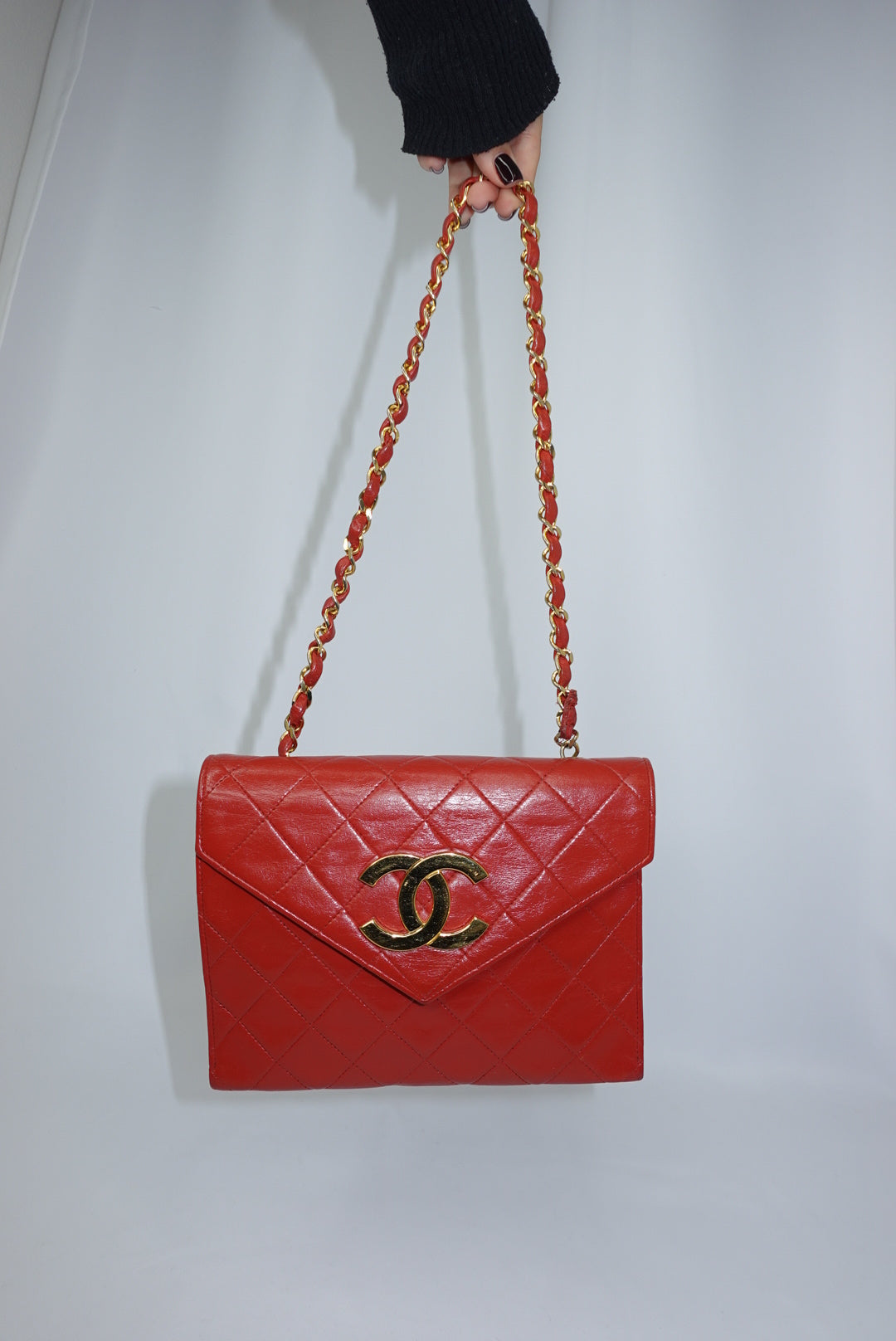 Chanel Vintage Camera Bag CC Logo Red Lambskin