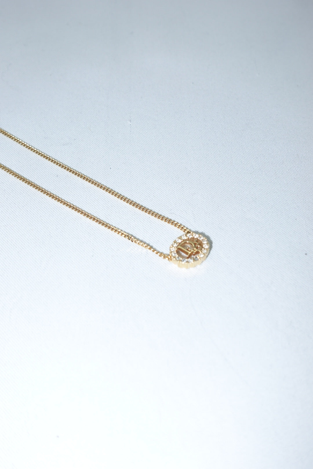 Christian Dior Gold Toned Vintage Necklace Round Crystals Logo