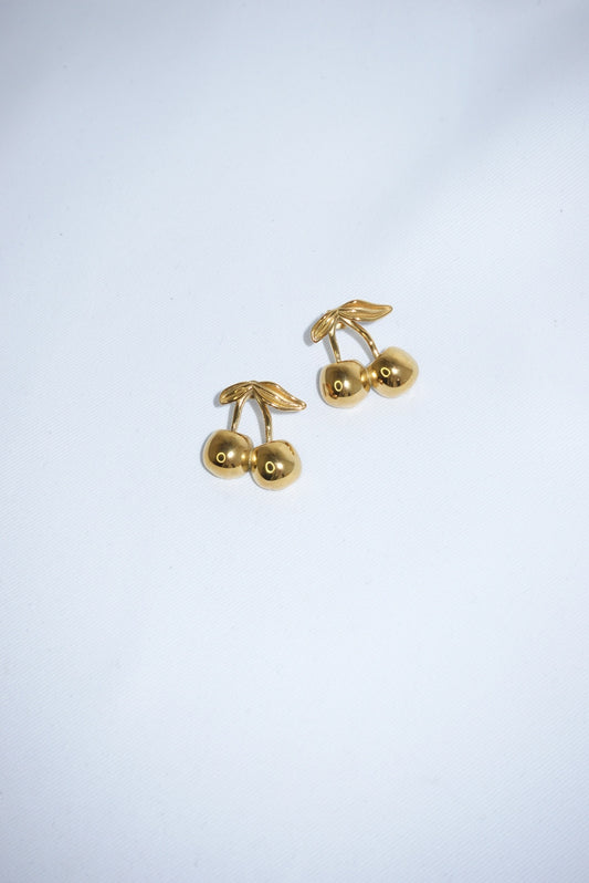 Stainless Steel Gold Toned Cherry  Earrings