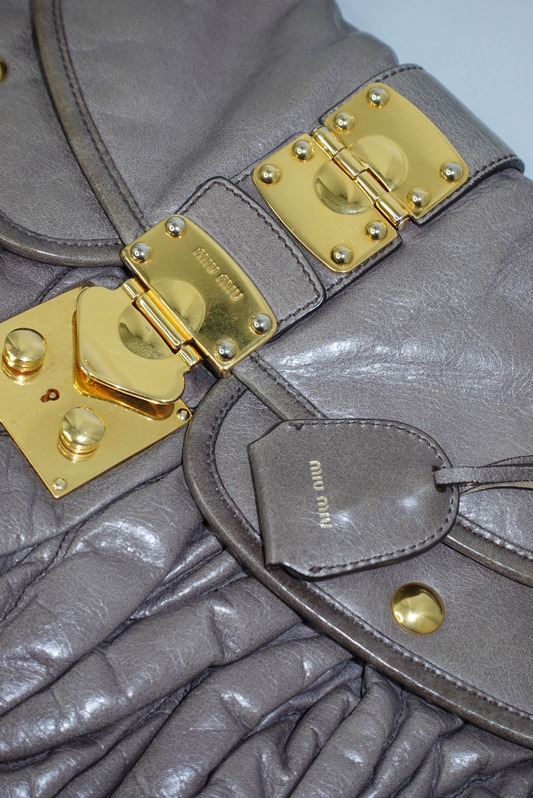 Miu Miu Vintage Grey Matelassé Coffer Shoulder Bag