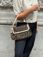 Fendi vintage brown FF monogram Mini Chef handbag with gold logo medallion