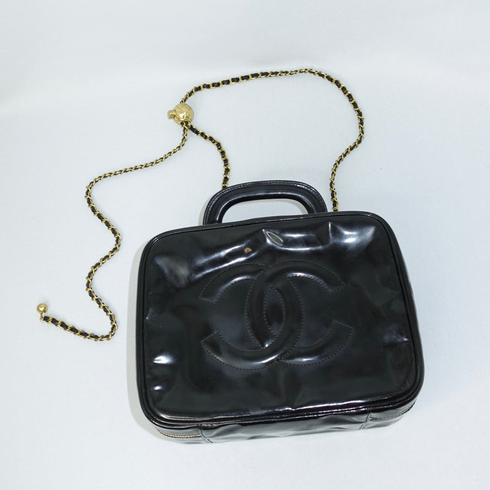 Chanel Black Patent Leather  Vanity Bag