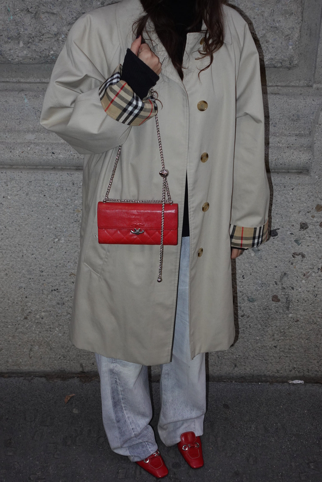 Re-Worked Chanel CC  Timeless Flap Vintage Lobster Red Wallet with Chain