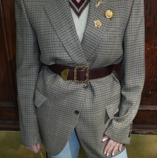 Chanel 80s Brown Leather Belt with CC Logo