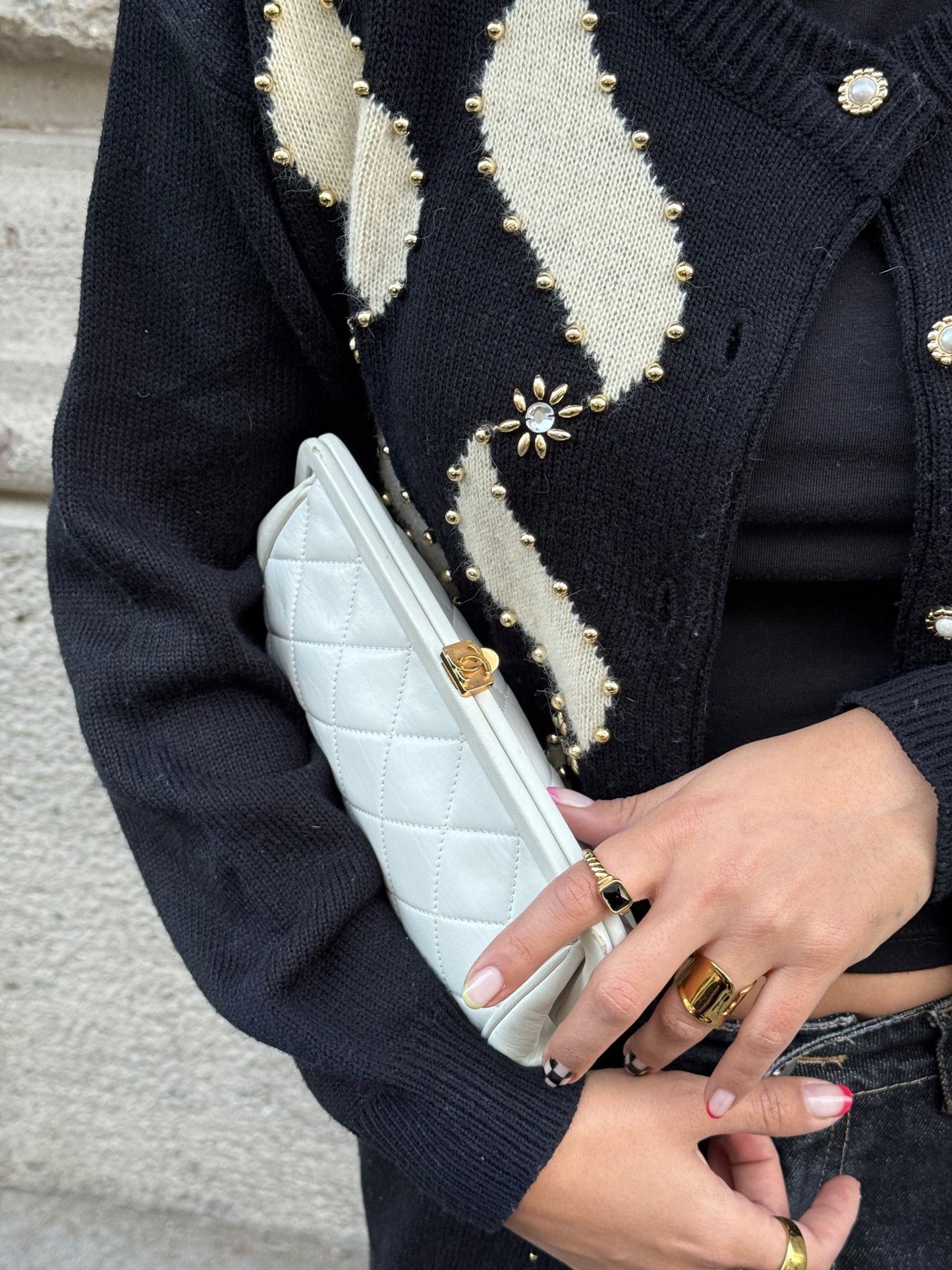 Chanel Vintage White Quilted Leather Clutch