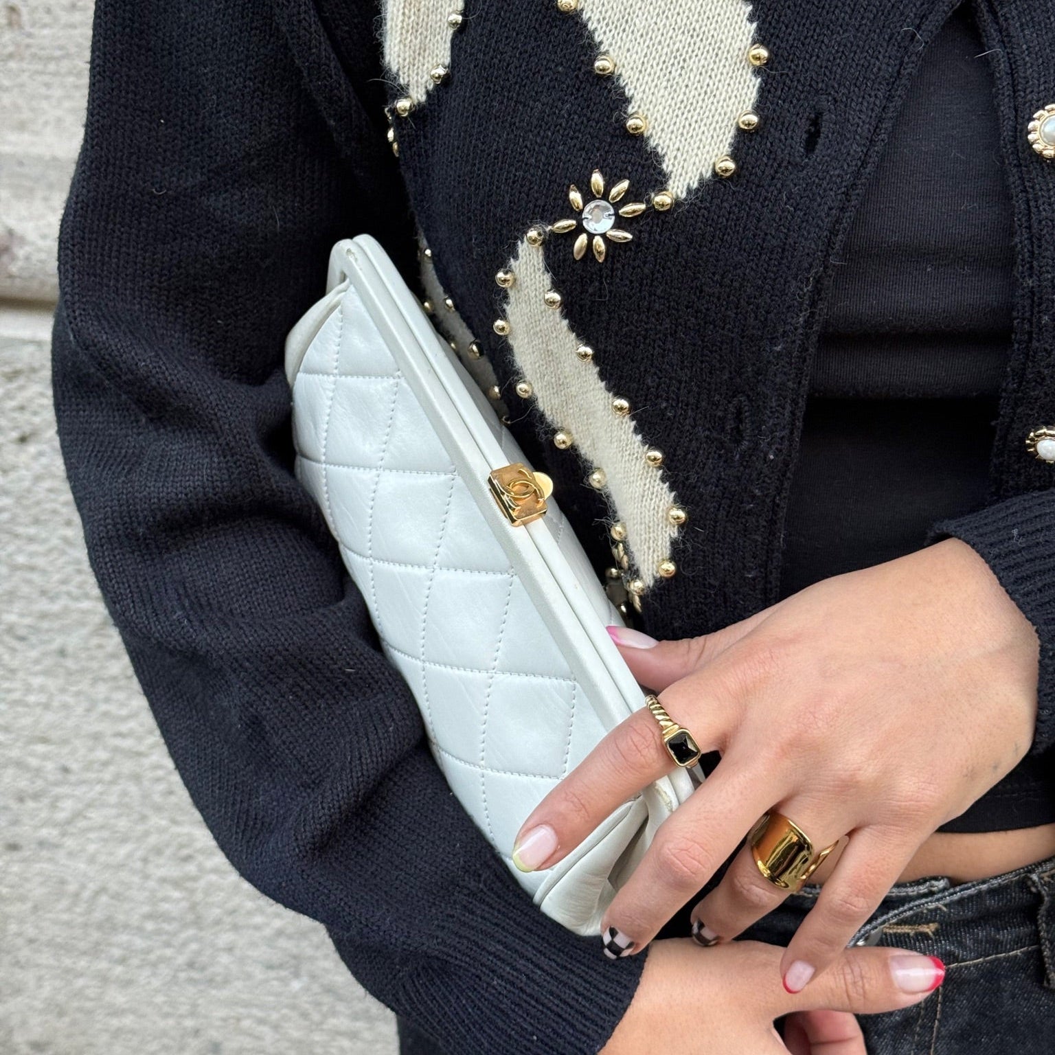 Chanel White Quilted Leather CC Clutch Bag Vintage