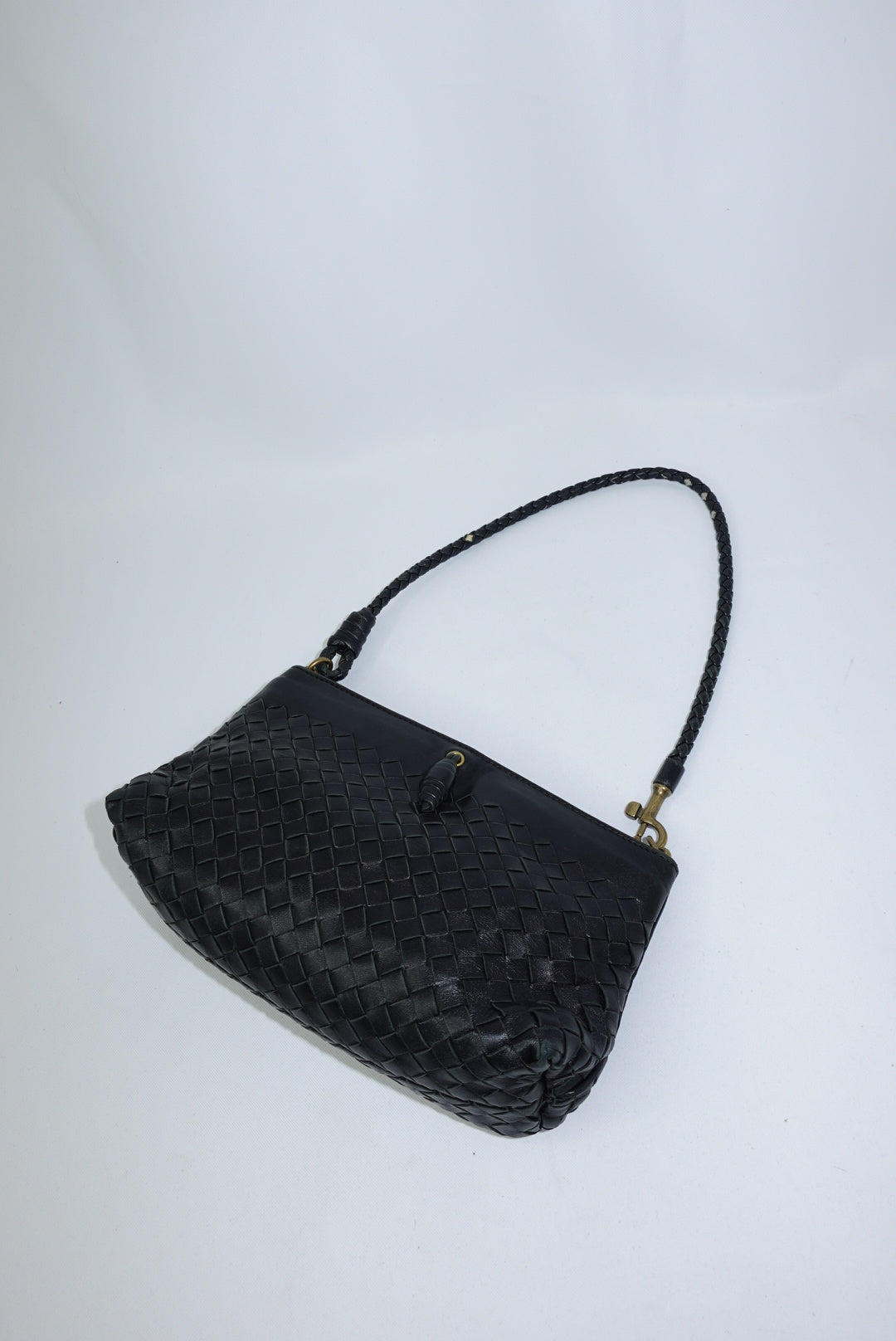 Bottega Veneta Vintage Woven Leather Black Shoulder Bag