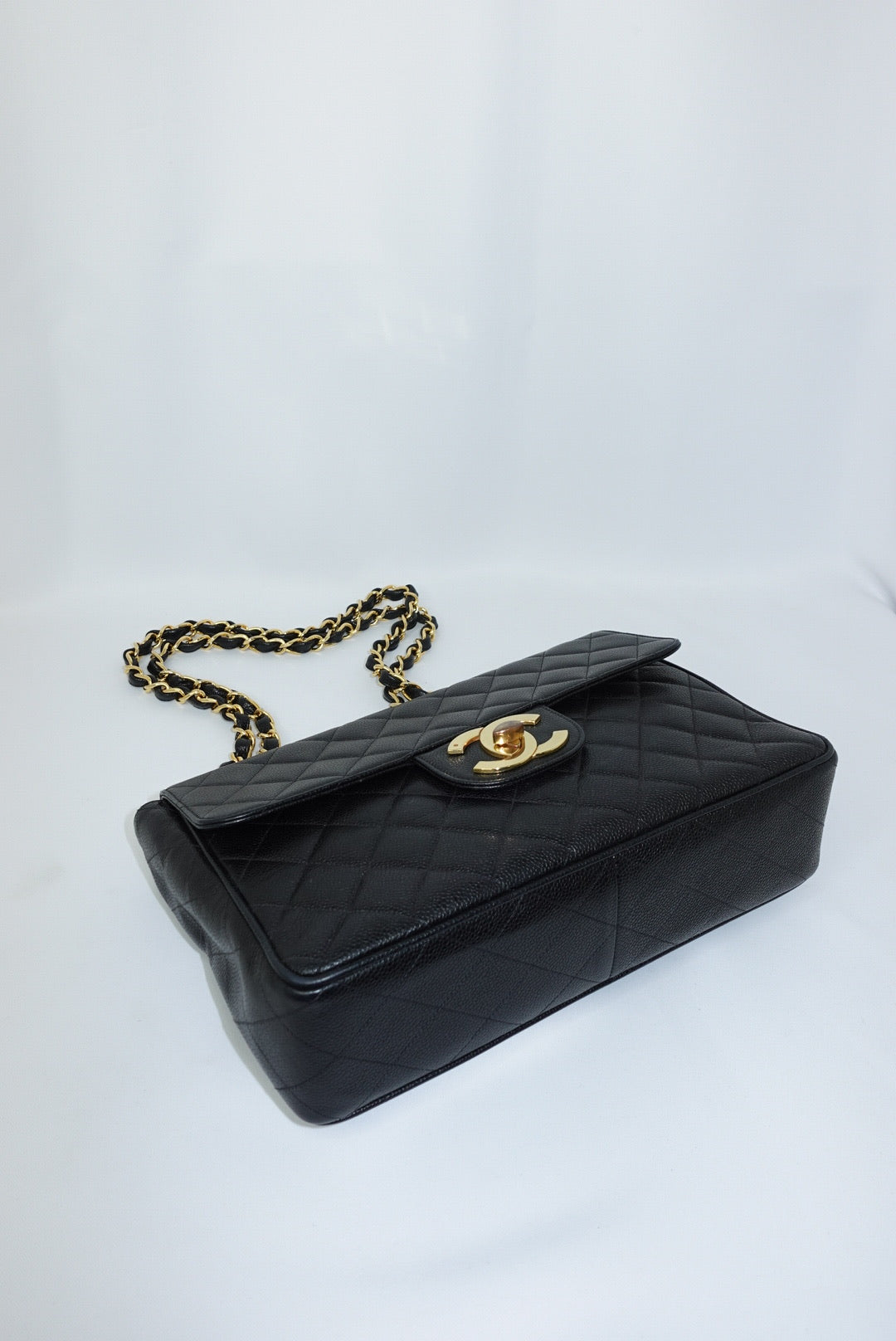 Chanel Vintage Jumbo Maxi Logo Caviar Leather