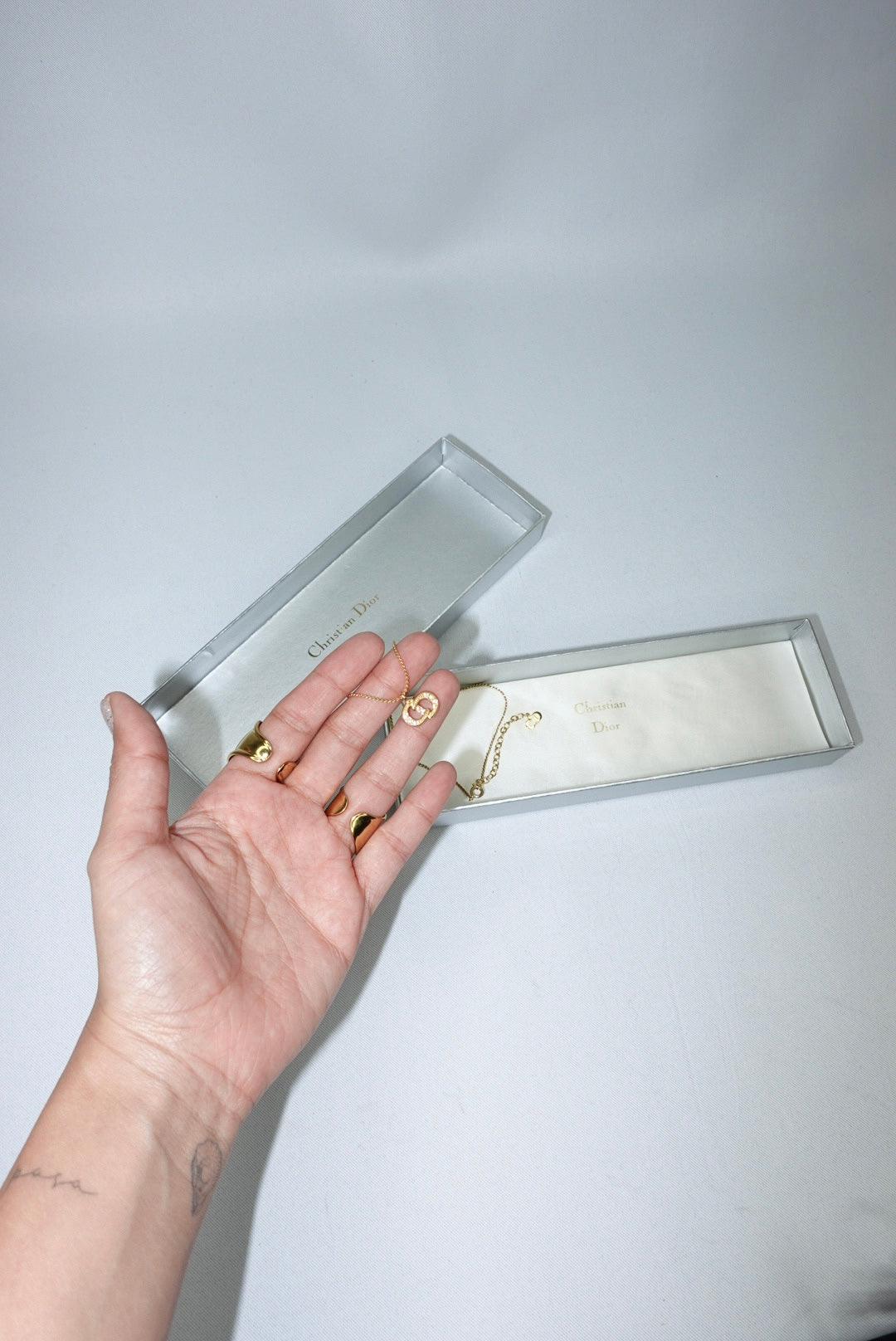 Christian Dior Gold Toned Vintage Necklace Crystals CD Logo