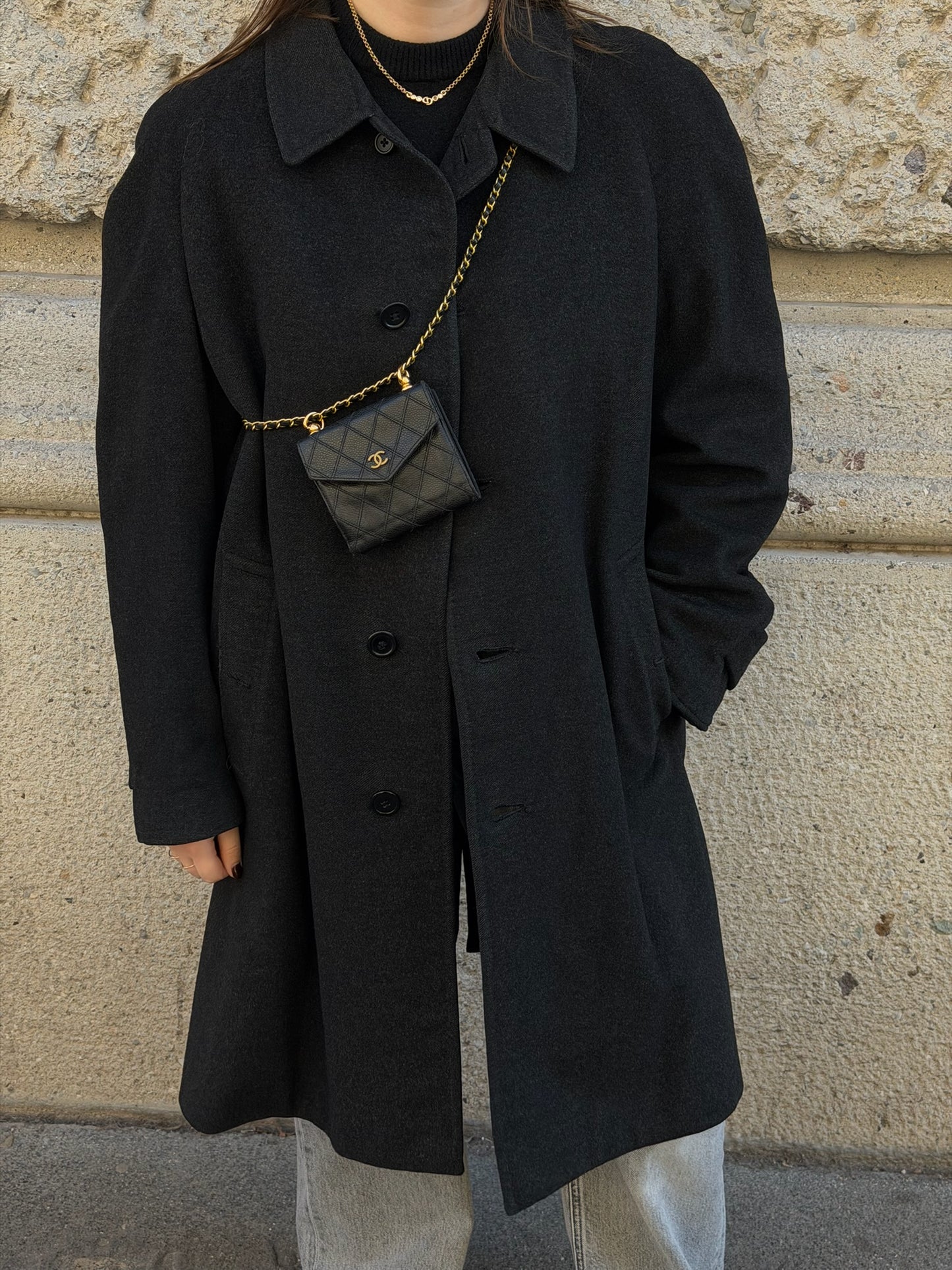 Chanel Re-Worked Small Quilted Black Leather Wallet With Chain