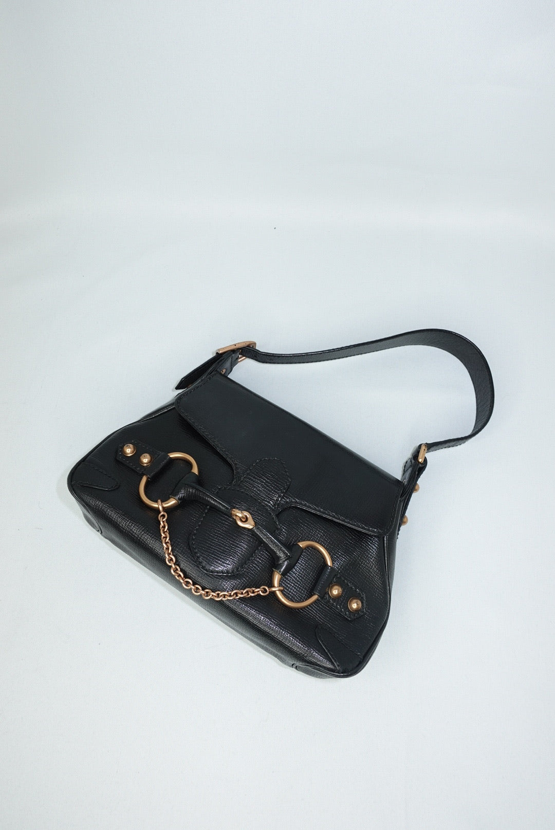 Gucci Vintage Horsebit Shoulder Bag in Black Leather