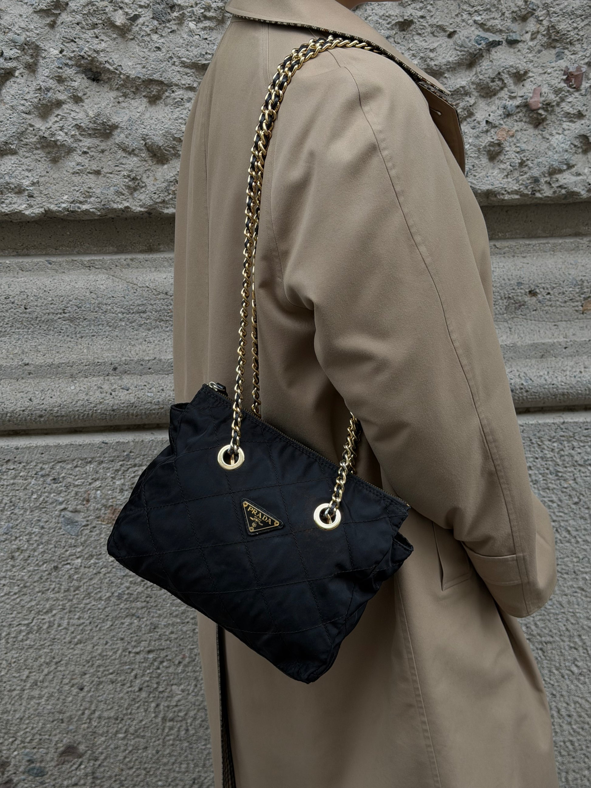 Prada vintage 1986 first edition black nylon bag with iconic minimalist design