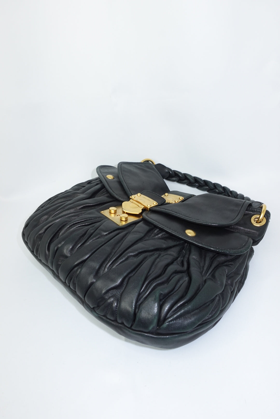 MIU MIU Vintage Coffer Black Matelassé Bag
