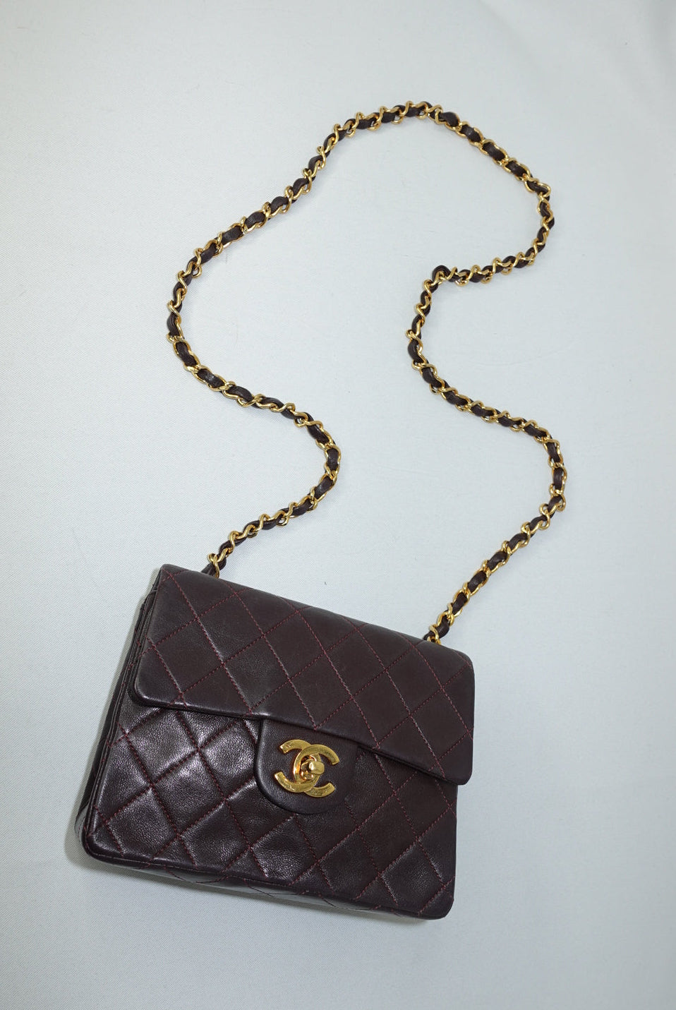 Chanel Vintage Mini Square Quilted Lambskin Bag in Burgundy