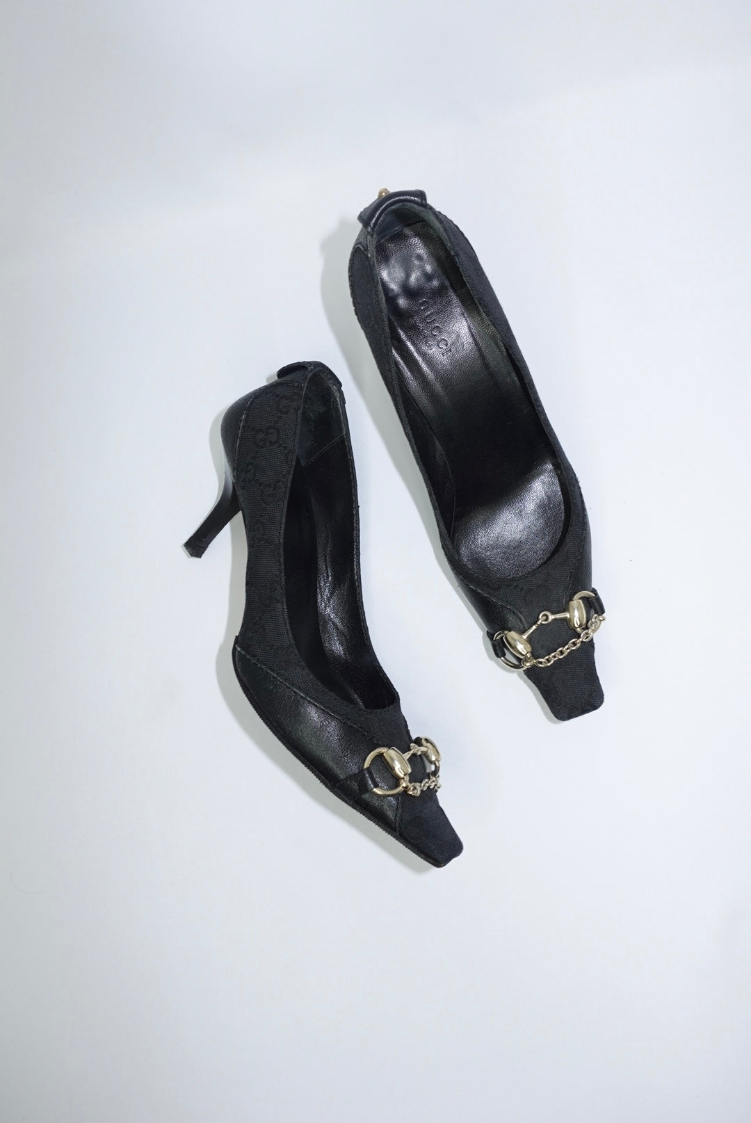 Gucci Black Monogram Canvas Horsebit Heels Gucci Black Monogram Canvas Horsebit Heels 37C