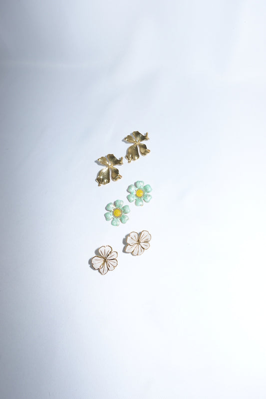 Stainless Steel Floral Blue Gold Toned Earrings