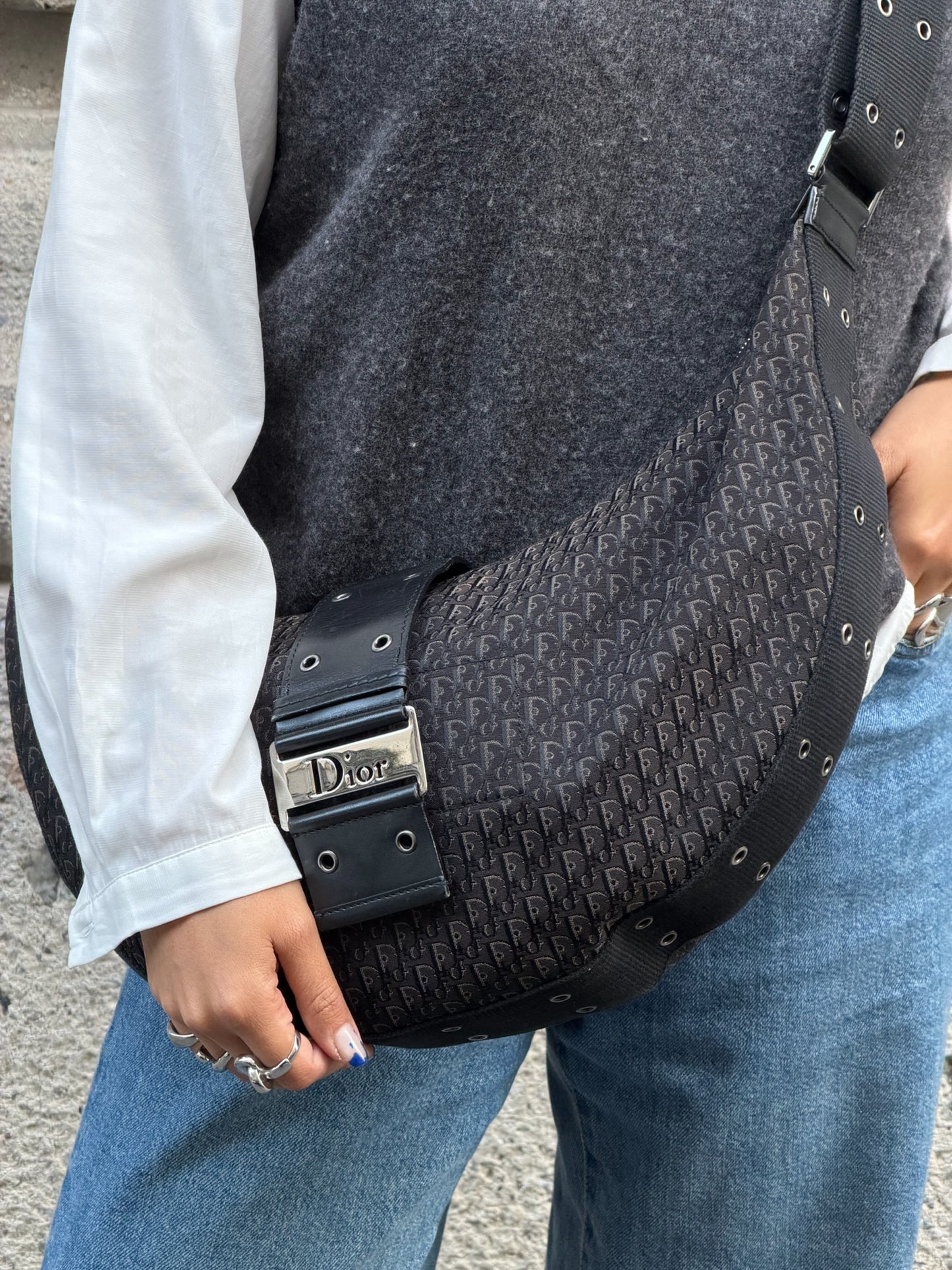 Christian Dior Vintage Hobo Monogram Black Bag