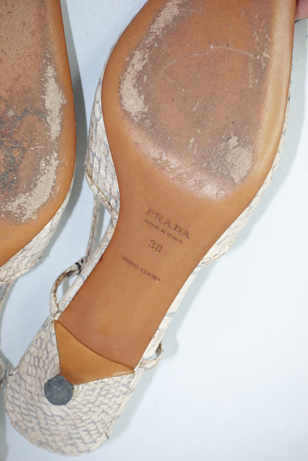 Prada Vintage Beige Python Pointed Toe Kitten Heels 38