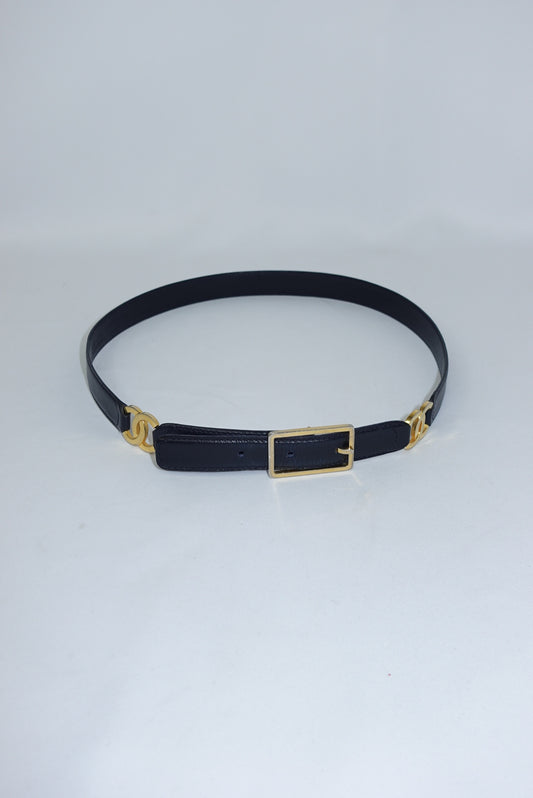 Chanel Navy Blue Leather CC Logo Vintage Belt