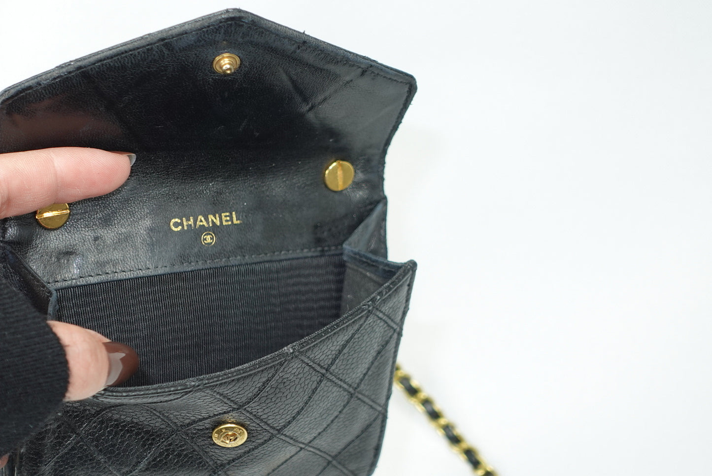 Chanel Re-Worked Small Quilted Black Leather Wallet With Chain