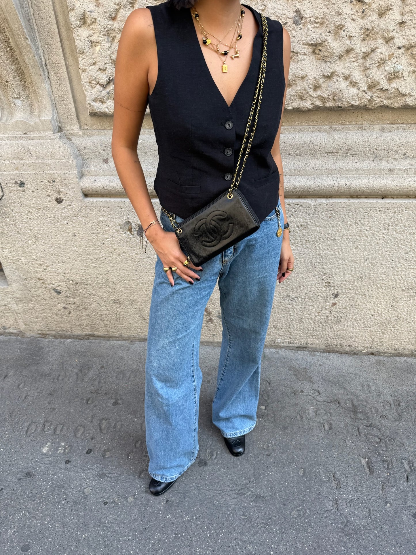Chanel Re-Worked Black Zip W.O.C.