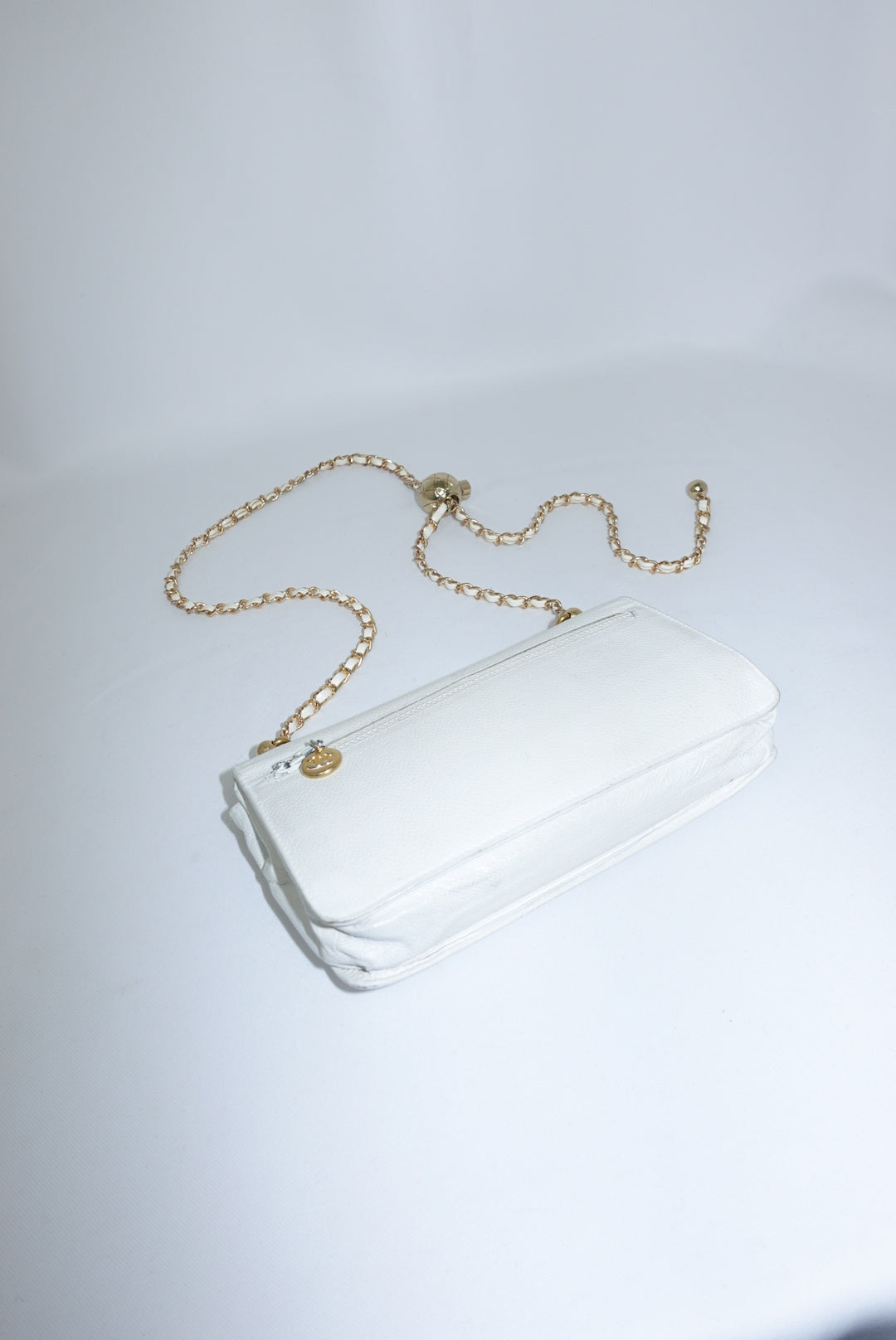 Re-Worked Chanel CC Flap Vintage White Calfskin Vintage Wallet with Chain