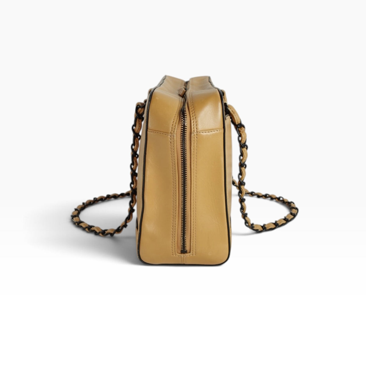 Chanel Beige Shoulder Bag W/ Black Trim and Hardware