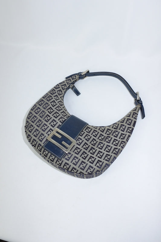 Fendi FF Zucchini Vintage Brown Canvas Vintage Croissant Bag