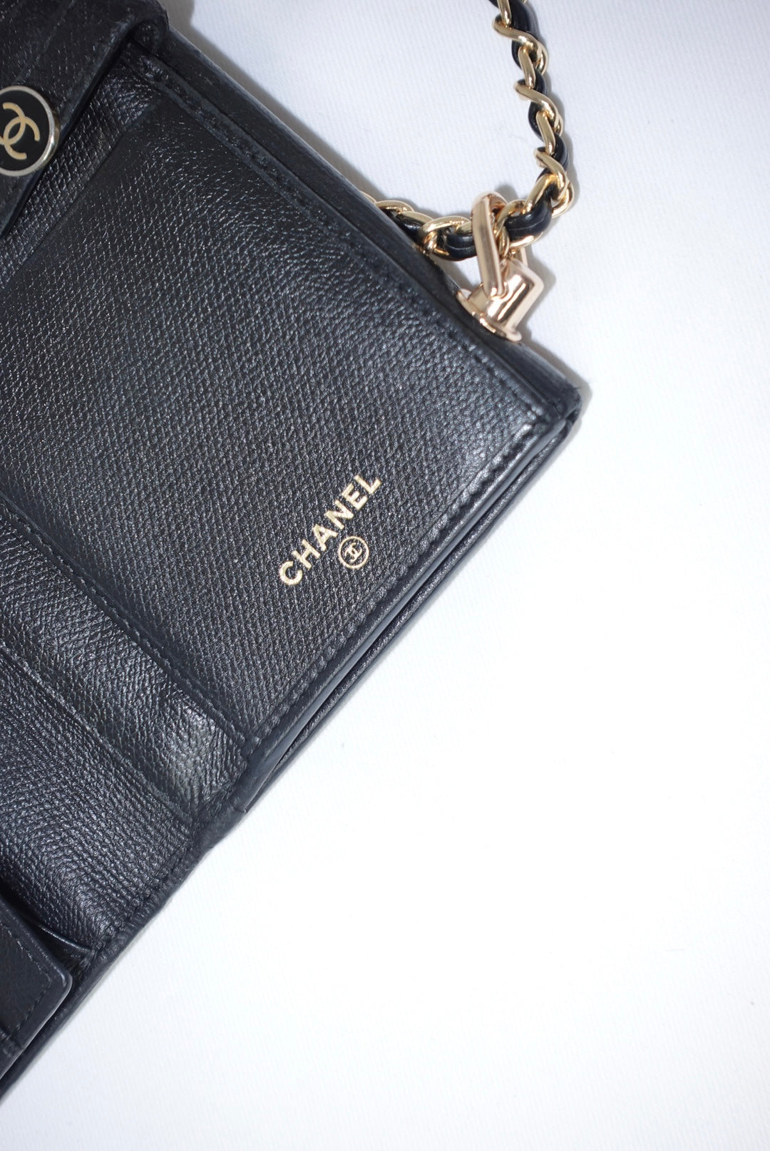Chanel Re-Worked Black Caviar Double Sided W.O.C round logo
