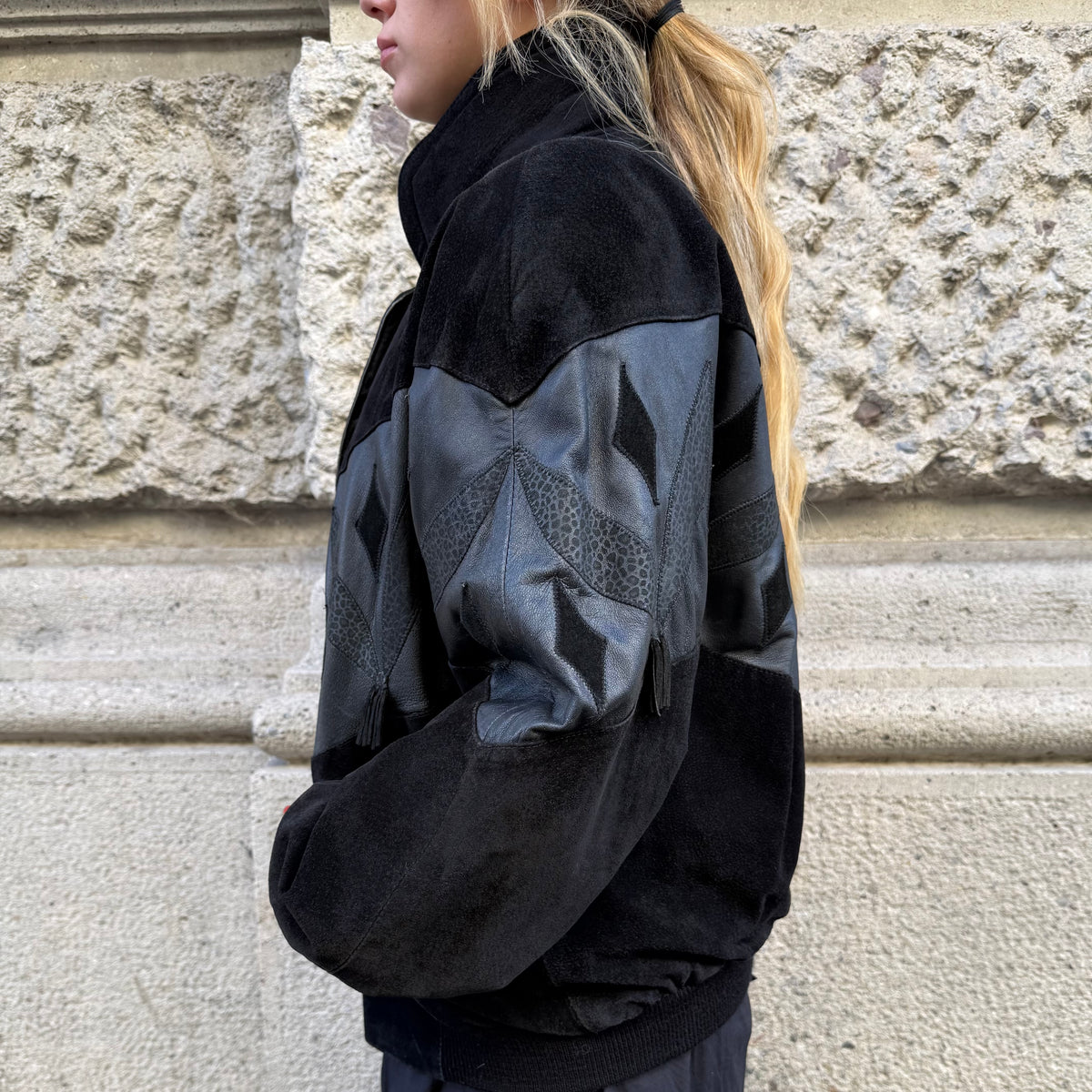 Black Suede and Leather Bomber Jacket