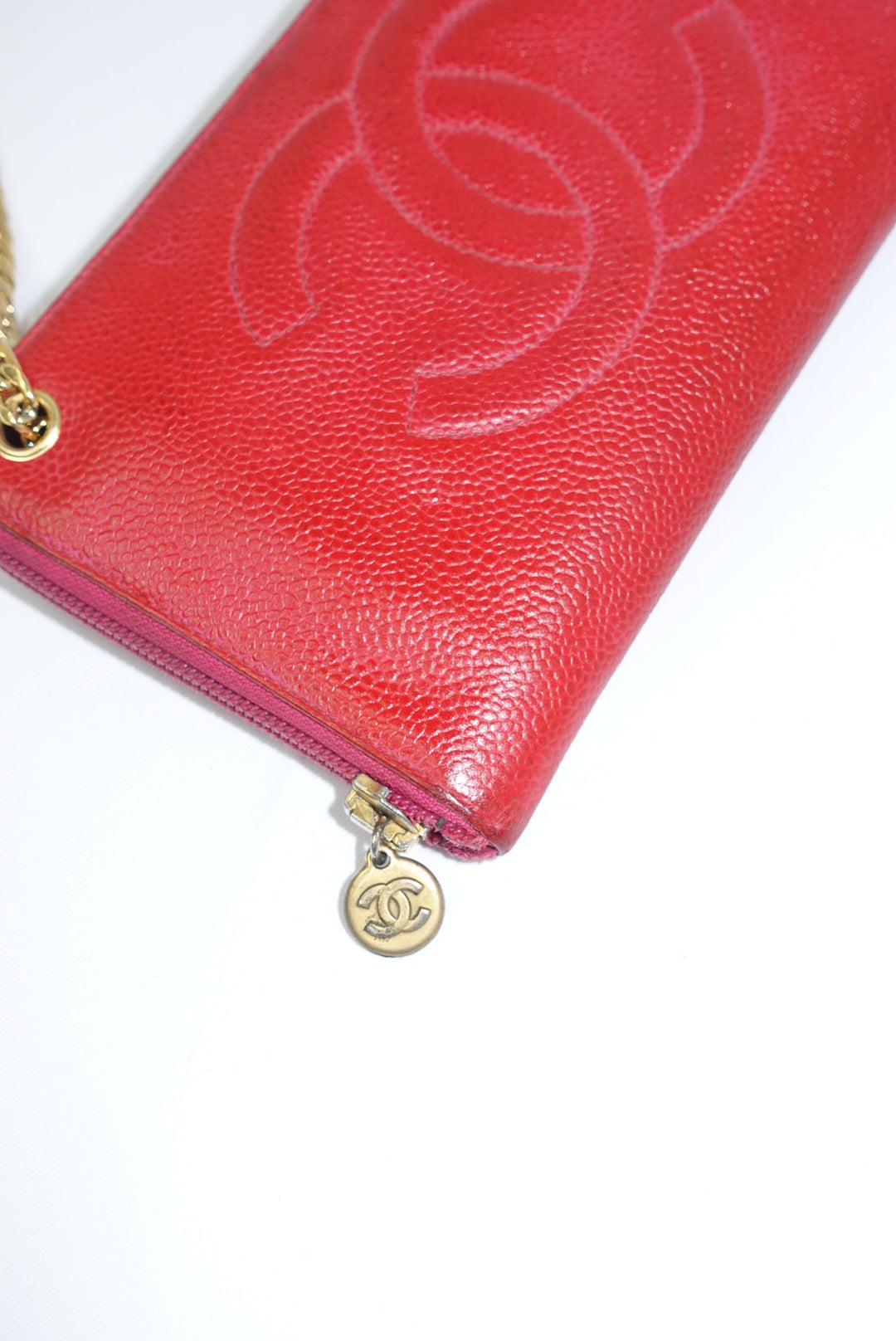 Chanel Re-Worked Zip Vintage W.O.C CC logo Hot Pink