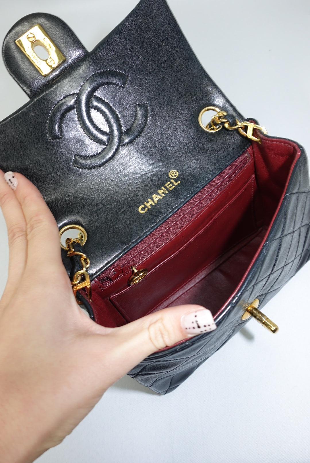 Chanel Classic Timeless Mini Square Bag in Black Quilted Lambskin – Full Set