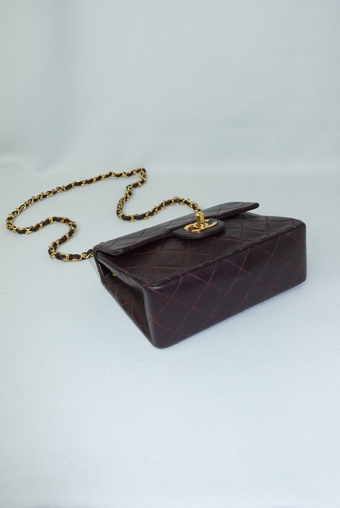 Chanel Vintage Mini Square Quilted Lambskin Bag in Burgundy