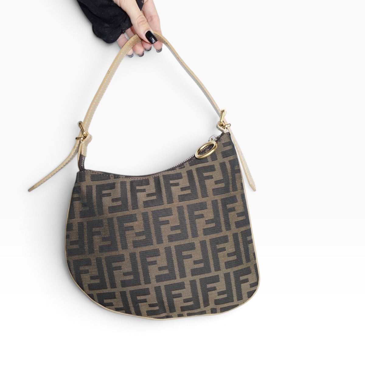 Fendi Vintage Zucca Oyster Shoulder Bag in Brown Monogram Canvas