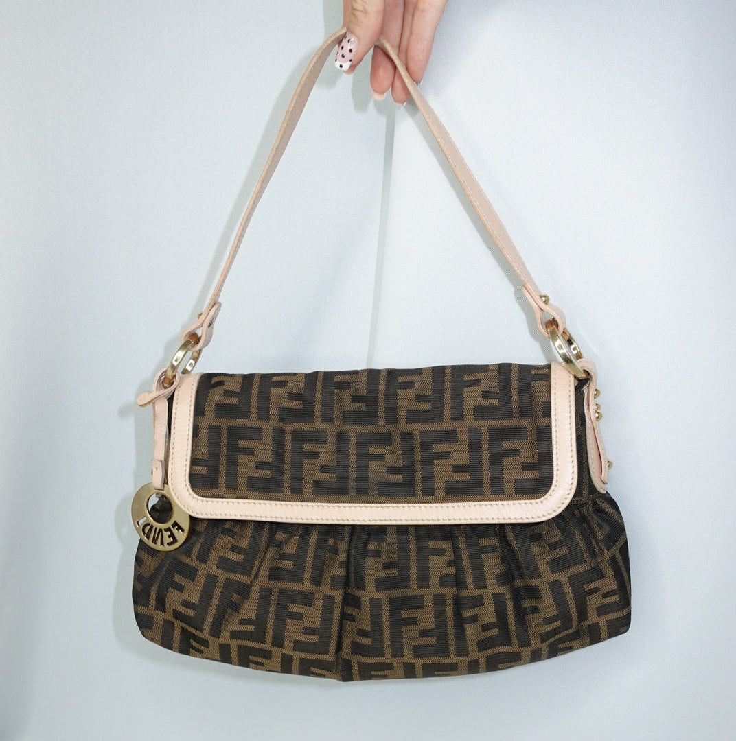 Vintage Fendi Mini Chef bag in brown Zucca FF canvas with cream leather trim